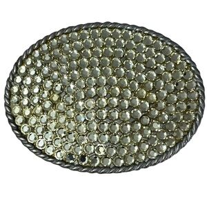 Vintage Silver Rope Edge Crystal Rhinestone Western Belt Buckle - LIKE NEW